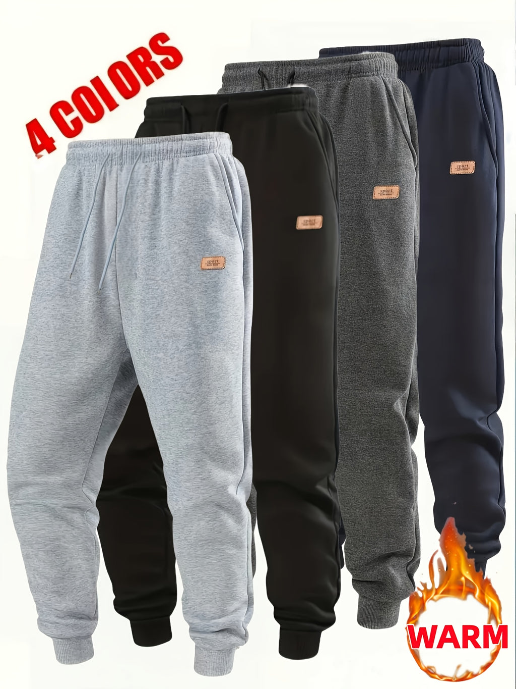 Men's 4-Color Options Compatible Sweatpants - Stretch Knit Joggers with Drawstring Waist, Belt-Like Design | Solid Color Options Black, Gray, Navy, White | Elastic Cuffs and Smooth Legs, Suitable for Gym, Casual, Casual Attir