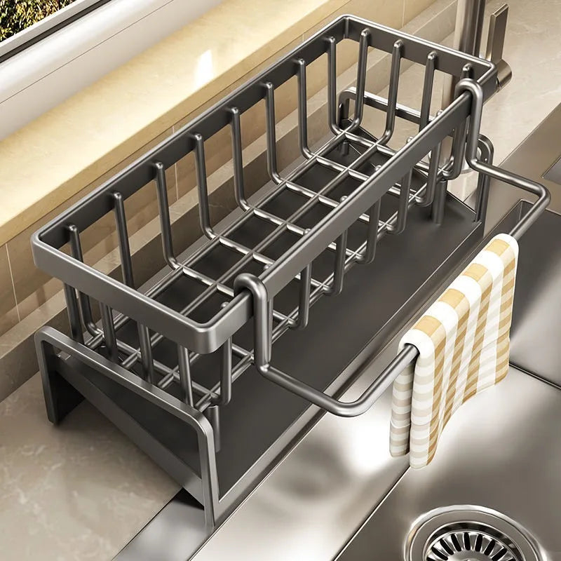Kitchen Sink Drain Rack Organizer ABS Plastic Self-Draining Sink Shelf Soap Sponge Holder Dishcloth Towel Rack Filter Basket