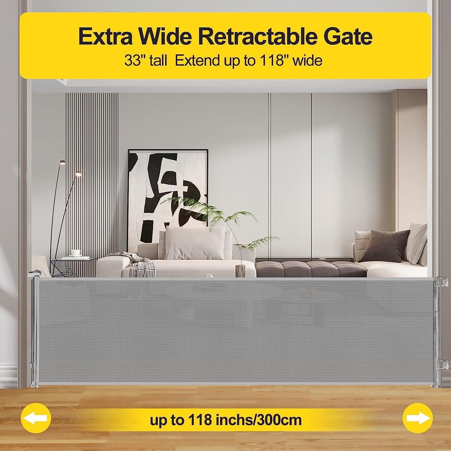 Retractable Baby Gate, Mesh Baby Gate Or Mesh Dog Gate, 33" Tall, Extends Up To 55" Wide - Child Safety Gate For Doorways, Stairs, Hallways, Indoor/Outdoor - For Parents & Pet Owners -  Provides Secure Containment - Ideal Gif