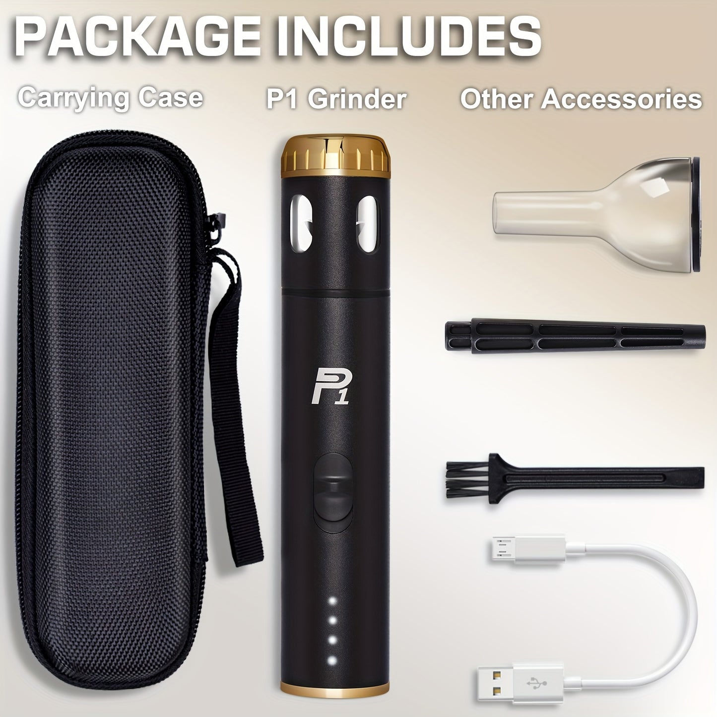 USB Rechargeable Electric Tobacco Herb Grinder 1pc with Quick Grinding, Cone Loader, Portable Storage Bag Included - Smoking Accessories