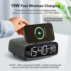 6-in-1 Alarm Clock With Wireless Charging, USB Charging Port, Night Light Wireless Speaker, 3-level Brightness Digital Clock Temperature, 12/24 Hours, Bedroom Snooze Alarm Clock