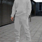 Men's 2pcs White Hoodie & Jogger Set - Casual Solid Color, Knit Polyester, with Pockets | Perfect for Fall/Winter Sports & Leisure