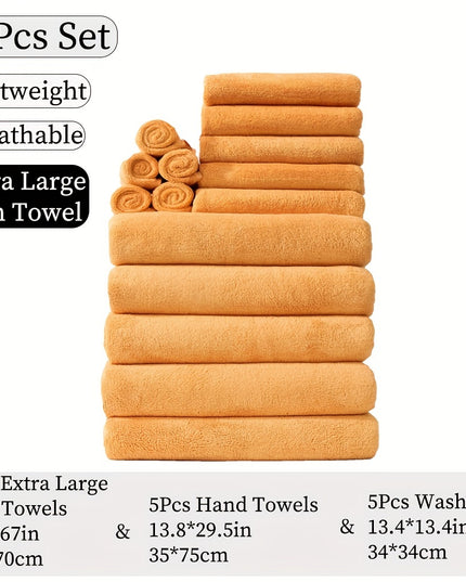 15pcs Ultra-Soft Microfiber Towel Set - Includes 300GSM Bath, Hand & Washcloths in Multiple Colors - Perfect for Home & Hotel Showers