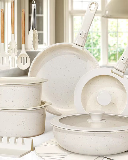21-Piece Non-Stick Ceramic Cookware Set with Sensor Handles in Milky White