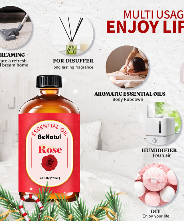 Benatu 4.06oz Rose Essential Oil Moisturize And Soothe Dry Skin-For Diffuser Essential Oil, Oil Diffuser, Essential Oil Diffuser-Valentine'S Day Gifts