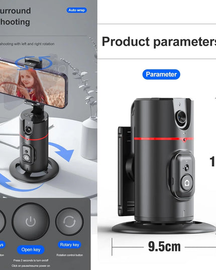 Auto Face Tracking Phone Holder Tripod, No App Required, 360° Rotation Smart Face Body Tracking Tripod Selfie Phone Camera Stand for TIK Tok, Vlog, Live Streaming, Youtube Video