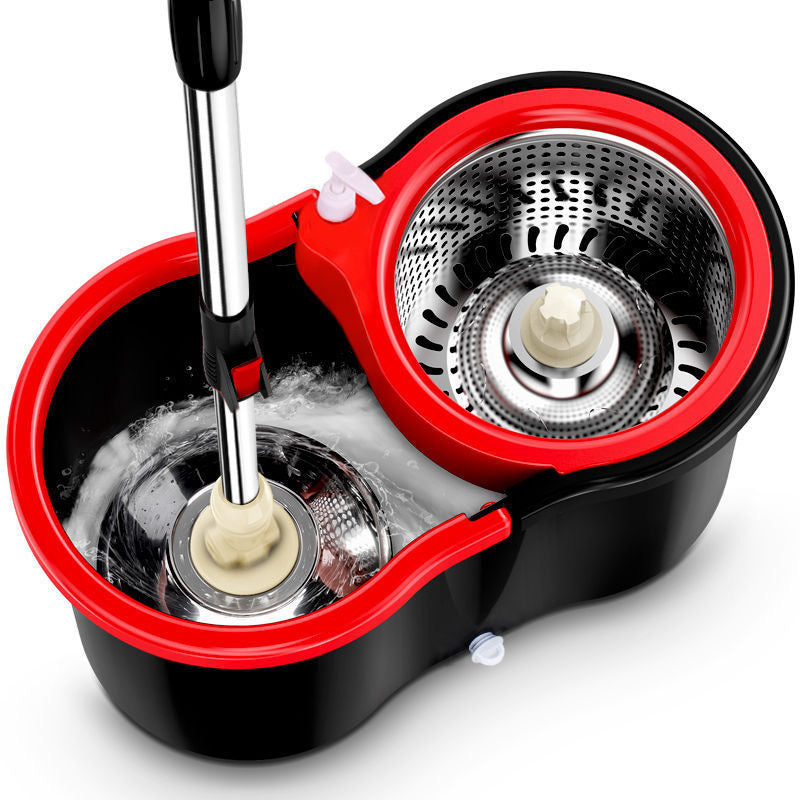 Mop and Bucket Set, 360° Spin Mop and Bucket with Wringer Set and 4 Microfiber Mop Refills, Stainless Steel, Extended Handle Spinning Mop Bucket System for Floor Cleaning