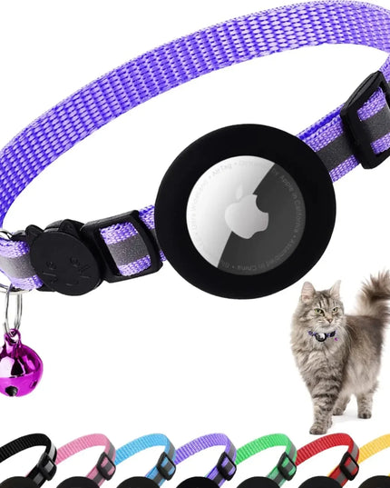 ATUBAN Airtag Cat Collar Breakaway, Reflective Kitten Collar with Apple Air Tag Holder and Bell for Girl Boy Cats, 0.4 Inches