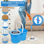 Mop and Bucket Set, 360° Spin Mop and Bucket with Wringer Set and 4 Microfiber Mop Refills, Stainless Steel, Extended Handle Spinning Mop Bucket System for Floor Cleaning