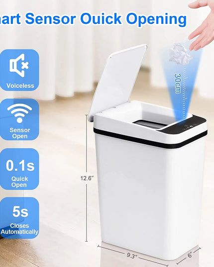 2.5 Gallon Bathroom Trash Can, Trash Cans for Kitchen, Plastic Trash Can with Lid, Smart Touchless