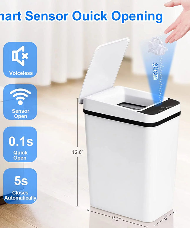 2.5 Gallon Bathroom Trash Can, Trash Cans for Kitchen, Plastic Trash Can with Lid, Smart Touchless
