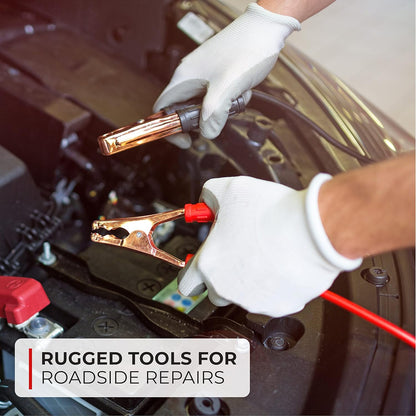 Thrive Emergency Car Kits for Vehicles - Roadside Emergency Car Kit (104 Pieces) - Car Kits for Emergency - Roadside Car Kit with Jumper Cables and Mini First Aid Kit - Gray Bag