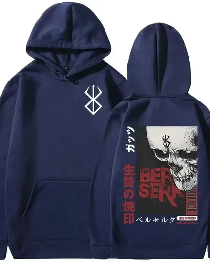 Men's Casual Oversized Hoodie - Anime Berserk Guts Graphic Print with Swordsman Casca and Brand of Sacrifice Zodd Design