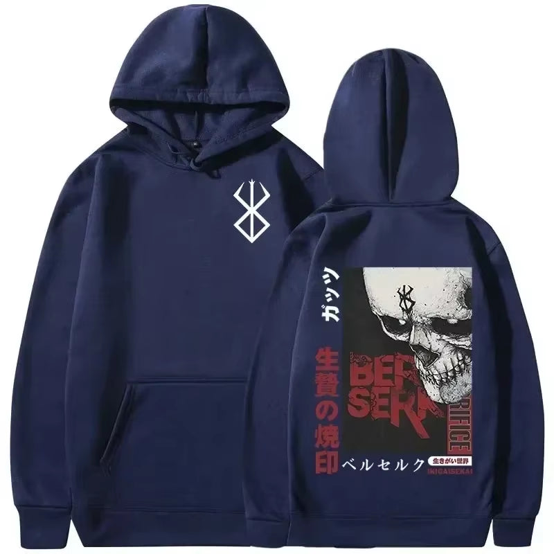 Men's Casual Oversized Hoodie - Anime Berserk Guts Graphic Print with Swordsman Casca and Brand of Sacrifice Zodd Design