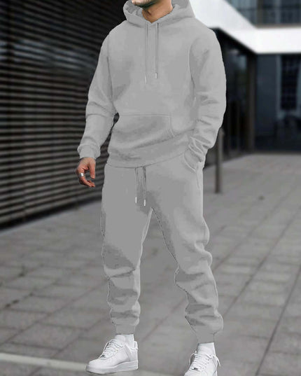 Men's 2pcs White Hoodie & Jogger Set - Casual Solid Color, Knit Polyester, with Pockets | Perfect for Fall/Winter Sports & Leisure
