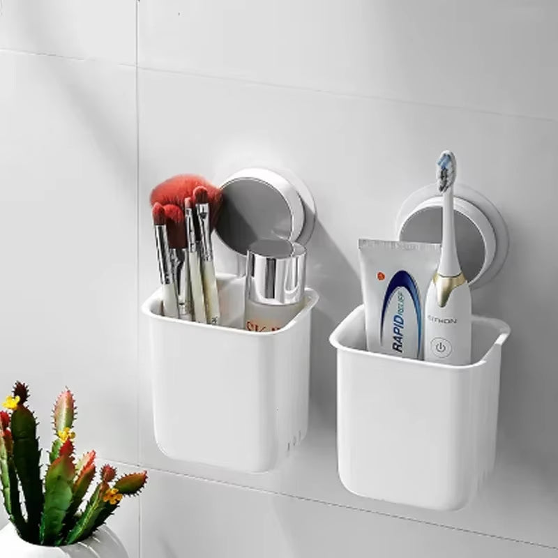 Wall-Mounted Portable Toothbrush and Toothpaste Holder with Waterproof Design - Drill-Free Bathroom Storage Organizer