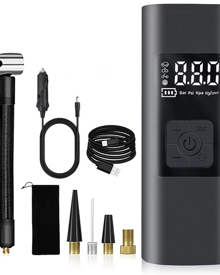 Tire Inflator, Portable 150 PSI Air Compressor Bicycle Pump with Digital Pressure Gauge, Cordless Rechargeable Tire Pump with Emergency LED Light, Mini Electric Air Pump for Car Bike Motorcycle Ball