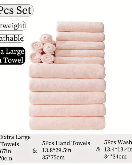 15pcs Ultra-Soft Microfiber Towel Set - Includes 300GSM Bath, Hand & Washcloths in Multiple Colors - Perfect for Home & Hotel Showers