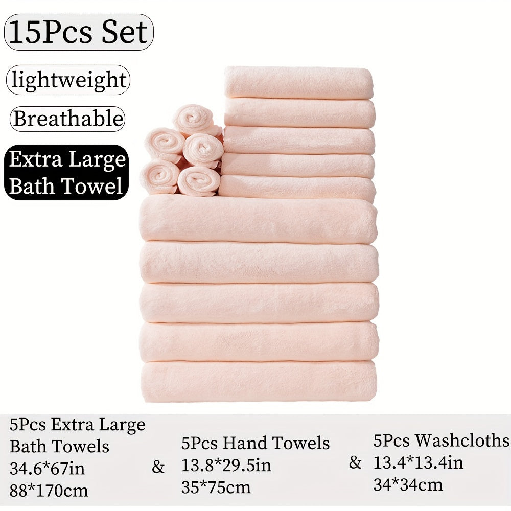 15pcs Ultra-Soft Microfiber Towel Set - Includes 300GSM Bath, Hand & Washcloths in Multiple Colors - Perfect for Home & Hotel Showers