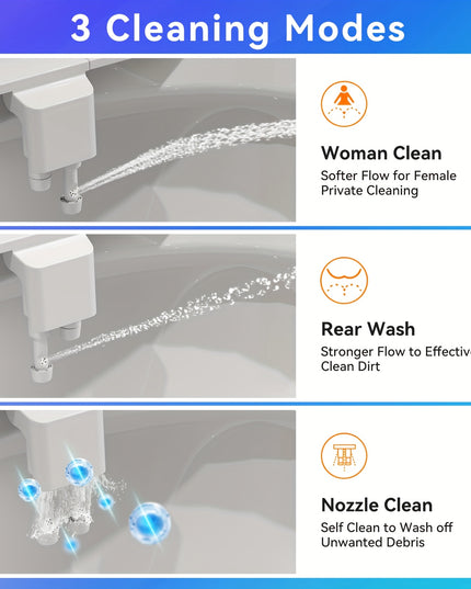Bidet Attachment for Toilet with Hot and Cold Sprayer, Rear and Female Wash, Self-Clean Dual Nozzles, Adjustable Water Temperature and Pressure, Easy Installation, Non-electric Hygienic Toilet Accessories, Compatible with Mos