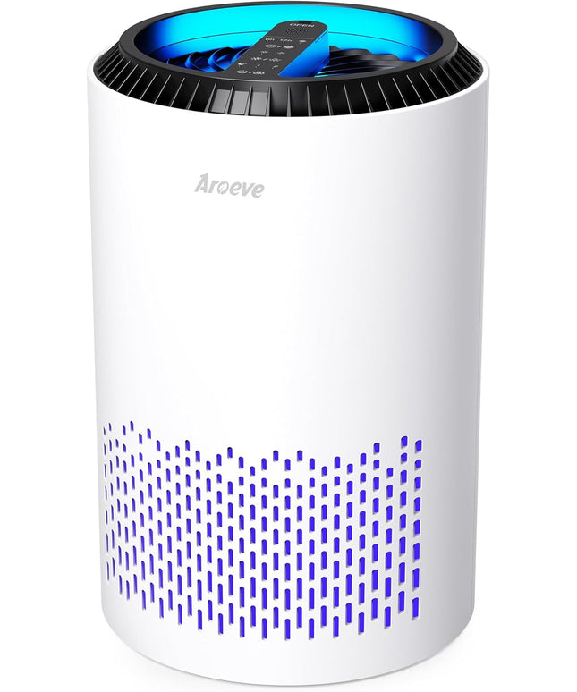 Air Purifiers for Bedroom Home, Air Purifier Air Cleaner for Smoke Pollen Dander Hair Smell Portable Air Purifier with Sleep Mode Speed Control for Bedroom Office Living Room, MK01- White