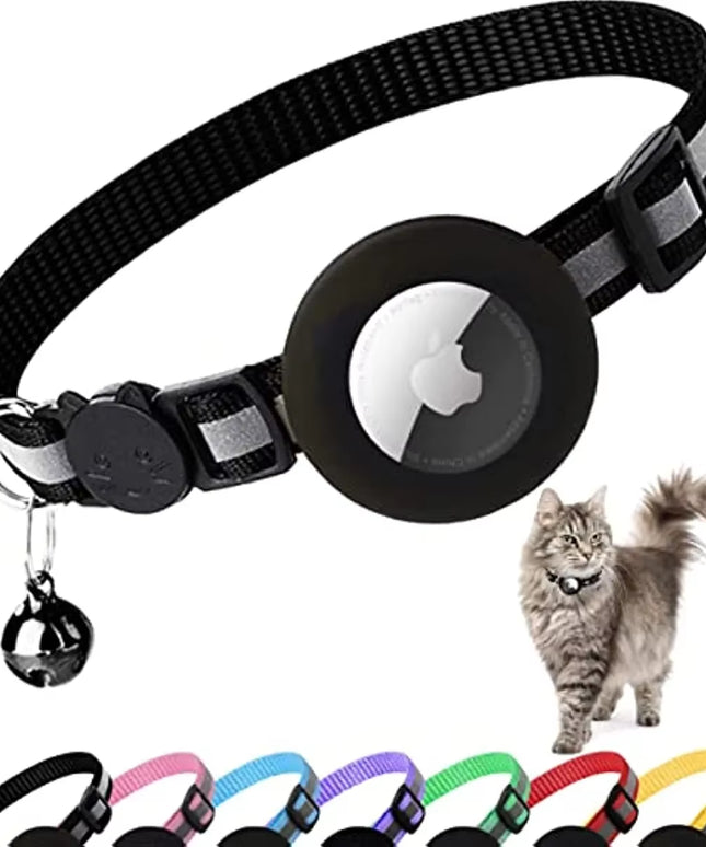 ATUBAN Airtag Cat Collar Breakaway, Reflective Kitten Collar with Apple Air Tag Holder and Bell for Girl Boy Cats, 0.4 Inches