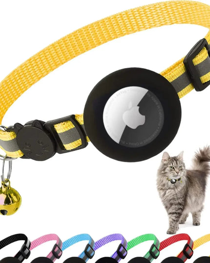 ATUBAN Airtag Cat Collar Breakaway, Reflective Kitten Collar with Apple Air Tag Holder and Bell for Girl Boy Cats, 0.4 Inches
