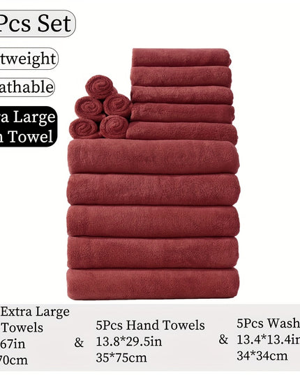 15pcs Ultra-Soft Microfiber Towel Set - Includes 300GSM Bath, Hand & Washcloths in Multiple Colors - Perfect for Home & Hotel Showers