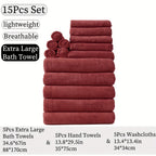 15pcs Ultra-Soft Microfiber Towel Set - Includes 300GSM Bath, Hand & Washcloths in Multiple Colors - Perfect for Home & Hotel Showers