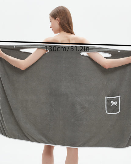 1pc Ultra-Soft Coral Velvet Bath Towel Skirt with Bowknot Design - Quick Dry, No Hair Loss, One Size Fits Most (5'2"-5'74", 132lbs-176lbs), Grey with White Pockets & Ties