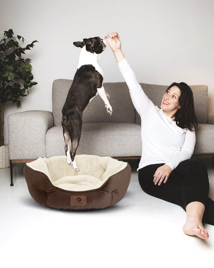 Small Dog Bed for Small Dogs, Cat Beds for Indoor Cats, Pet Bed for Puppy and Kitty, Extra Soft & Machine Washable with Anti-Slip & Water-Resistant Oxford Bottom, Brown, 20 Inches