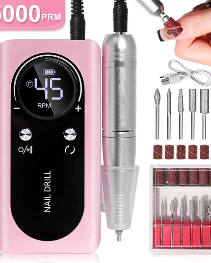 Professional 45000RPM Electric Portable Nail Drill Machine Rechargeable Low Noise Nail Sander File for Manicure Salon Tool