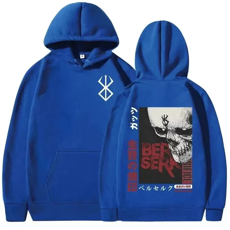 Men's Casual Oversized Hoodie - Anime Berserk Guts Graphic Print with Swordsman Casca and Brand of Sacrifice Zodd Design