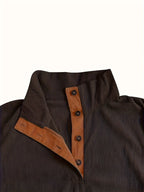 Men'S Casual Jacket for Autumn And Winter, Featuring a Loose Fit, Corduroy Fabric, Stand-Up Collar, Long Sleeves, And Button- Design.