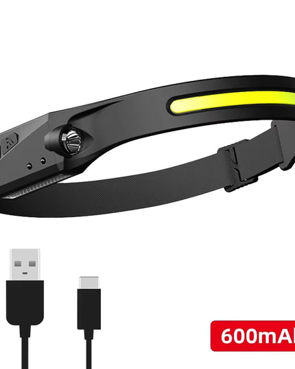 Induction Headlamp COB LED Sensor Head Lamp Built-In Battery Flashlight USB Rechargeable Head Torch 5 Lighting Modes Headlight