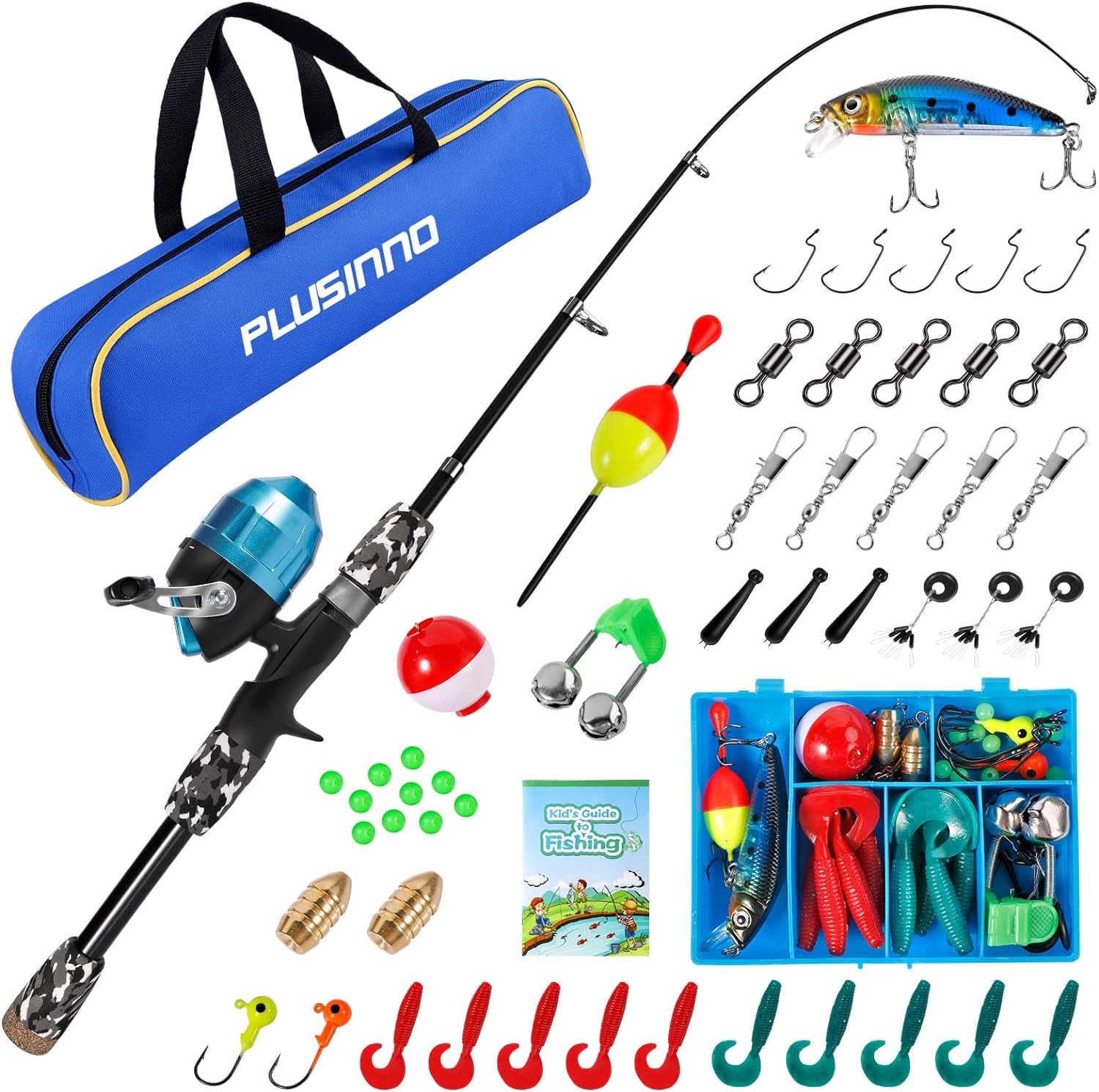 Kids Fishing Pole with Spincast Reel Telescopic Fishing Rod Combo Full Kits for Boys, Girls, and Adults