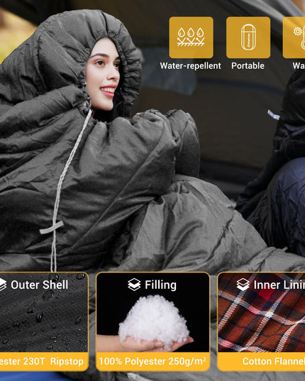 XL Camping Sleeping Bags 3 Seasons Oversized Lightweight Cotton Flannel Sleeping Bag Black