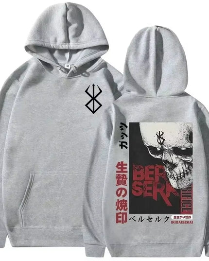 Men's Casual Oversized Hoodie - Anime Berserk Guts Graphic Print with Swordsman Casca and Brand of Sacrifice Zodd Design