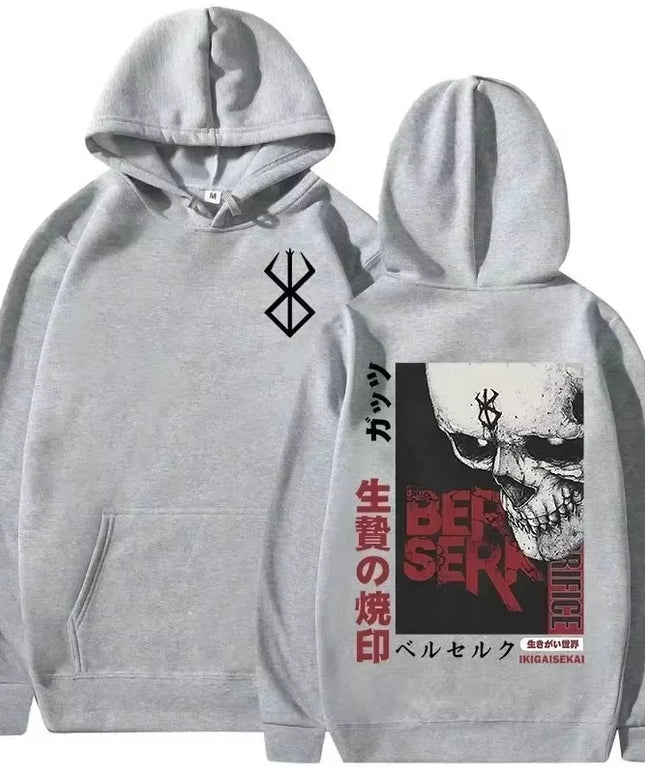 Men's Casual Oversized Hoodie - Anime Berserk Guts Graphic Print with Swordsman Casca and Brand of Sacrifice Zodd Design
