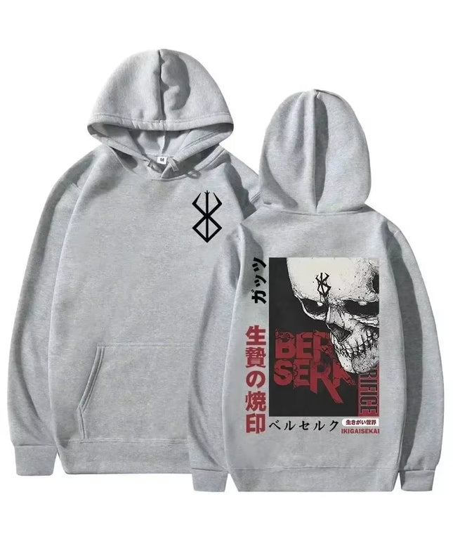 Men's Casual Oversized Hoodie - Anime Berserk Guts Graphic Print with Swordsman Casca and Brand of Sacrifice Zodd Design