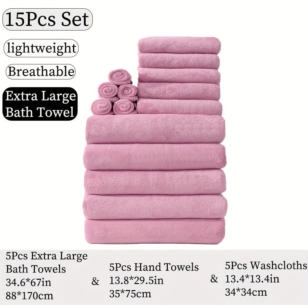 15pcs Ultra-Soft Microfiber Towel Set - Includes 300GSM Bath, Hand & Washcloths in Multiple Colors - Perfect for Home & Hotel Showers