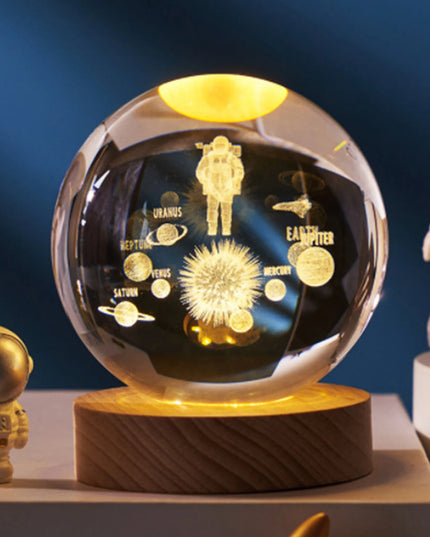 Crystal Ball Night Lights Glowing Planet Galaxy Astronaut 3D Moon Table Lamp USB Atmosphere Lamp Tabletop Decorations Kid Gifts
