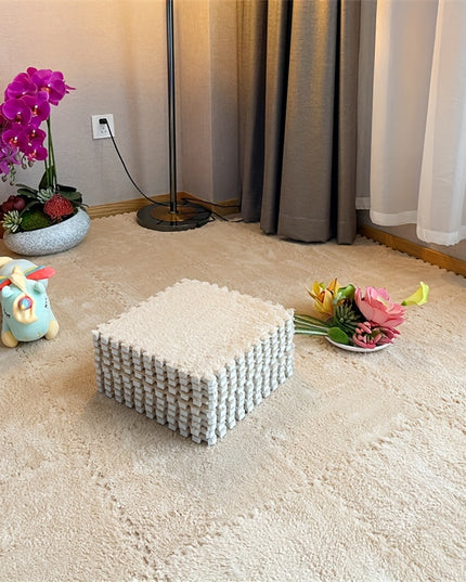 12pcs Set of Thick Bedroom Living Room Full Coverage Interlocking Carpet Tiles, Warm Room Bedside Rug, Washable Soft Non-Slip Mats, 11.8x11.8 Inch - Polyester & EVA Material, Machine-Made, Hand-Wash Only